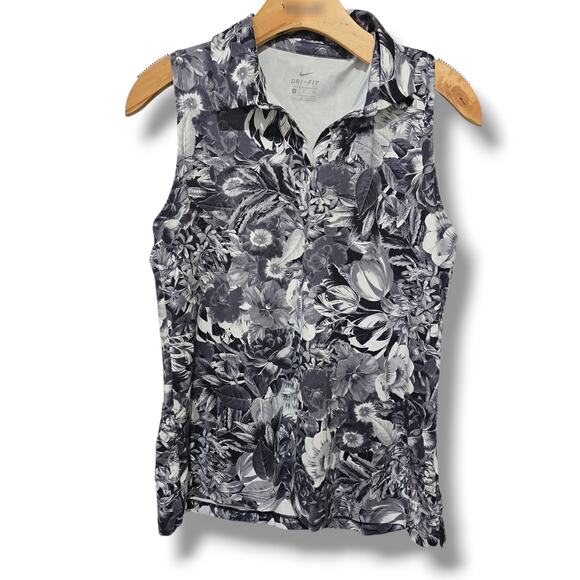 Nike Dri-Fit Women’s Collared Floral Sleeveless Polo Top – Small - Picture 1 of 7